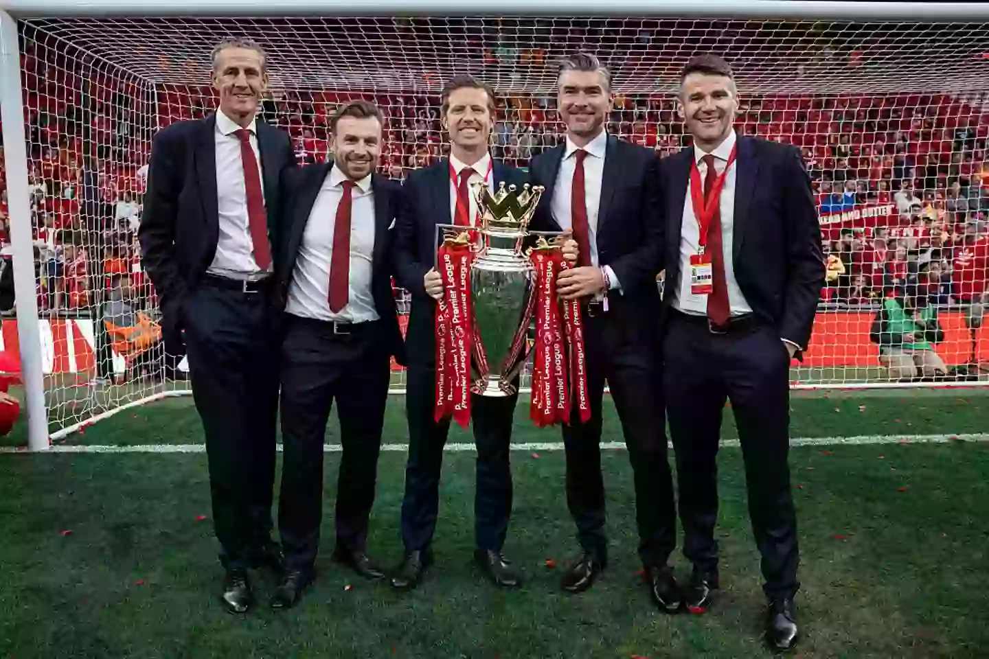 Richard Hughes (second on the right) with the trophy of the Premier League (Credit: Getty)