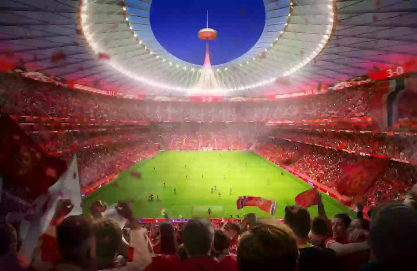 Manchester United has announced its intention to build a new stadium of 100,000 inhabitants. Image credit: Man Utd & Foster + Partners