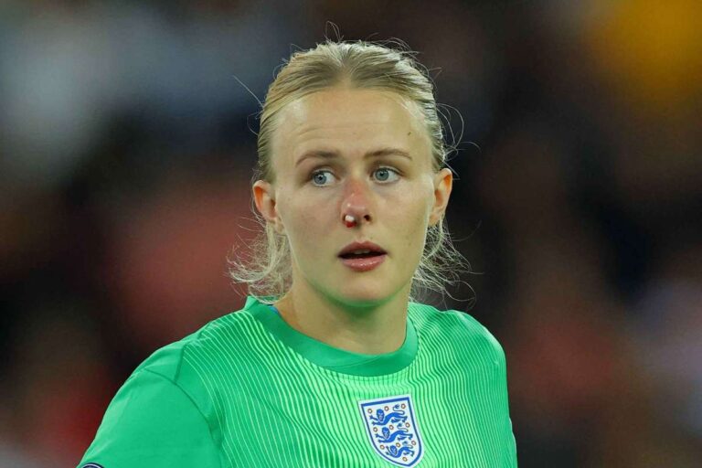 The goalkeeper of England Hampton proving that people are wrong at Euro 2025 with criminal heroic